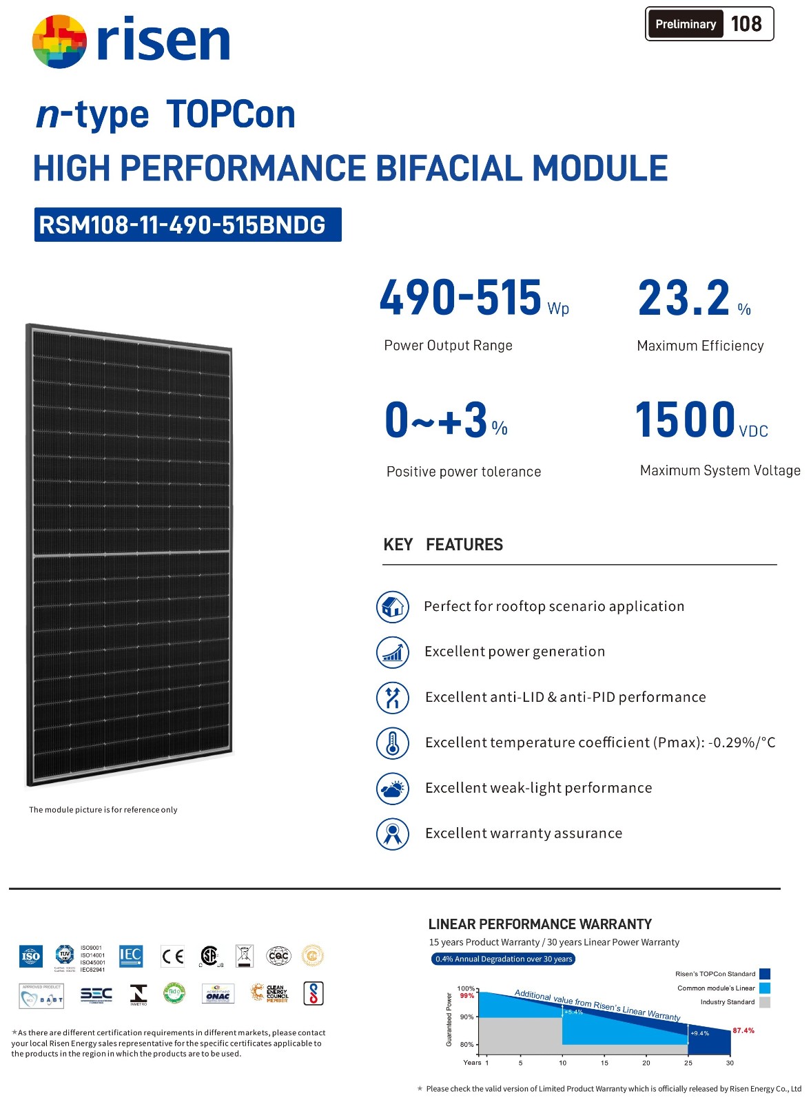 96 Cells N type TOPCon PV Module Bifacial Module 435W 440W 445W 450W 455W